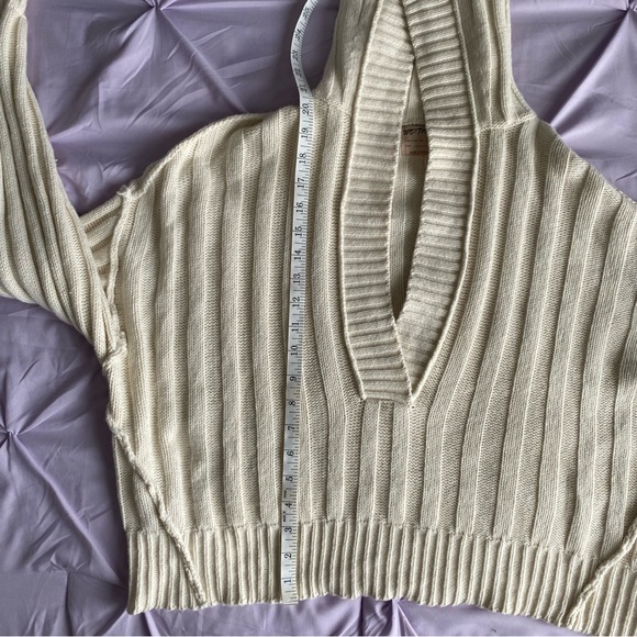 Free People We The Free Chunky Knit Sweater Rudi Funnel Neck Ivory Cream Small - Picture 9 of 10